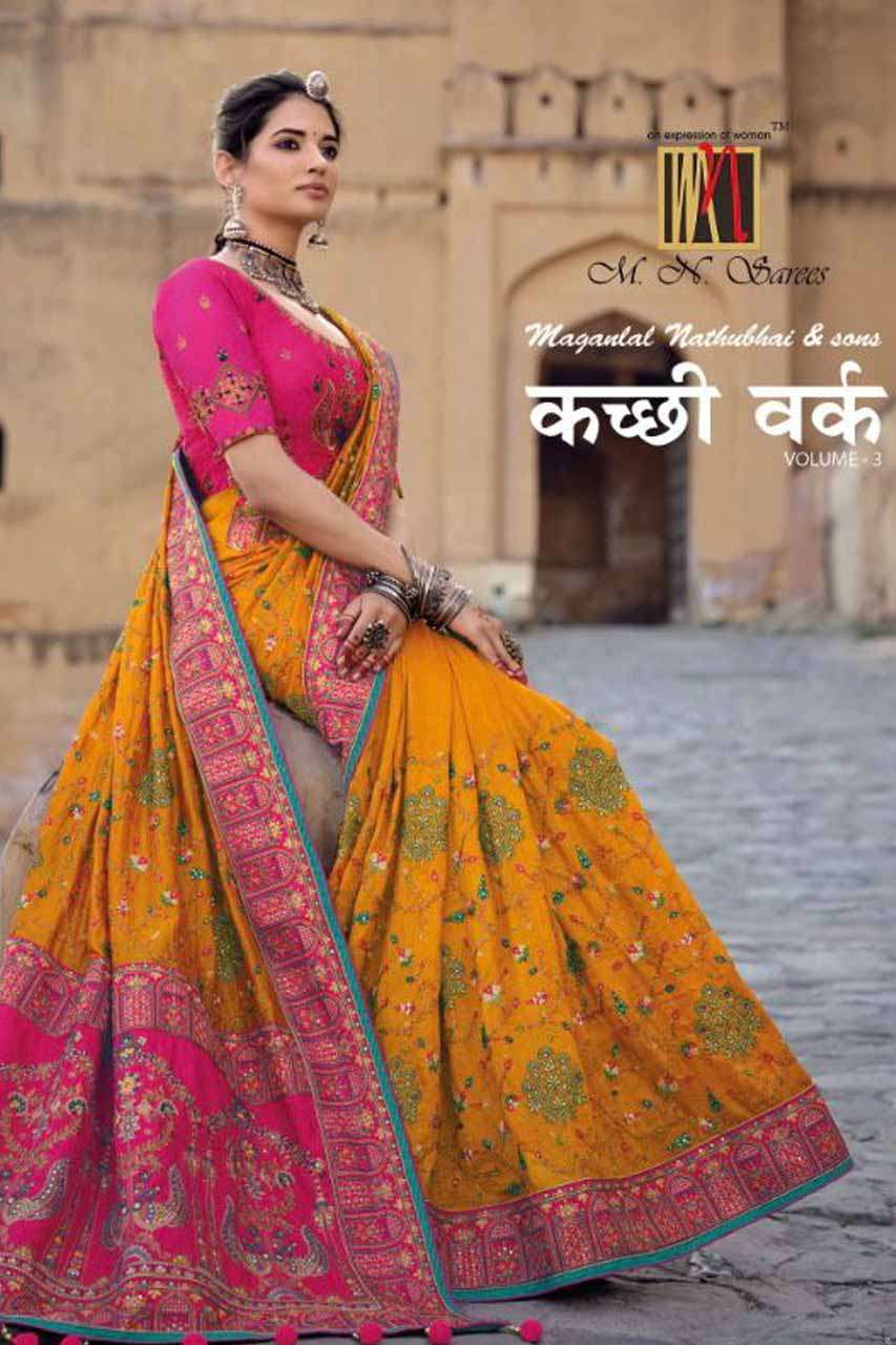 KATCHI WORK VOL-3 BY MN SAREES 6201 TO 6206 SERIES WHOLESALE...