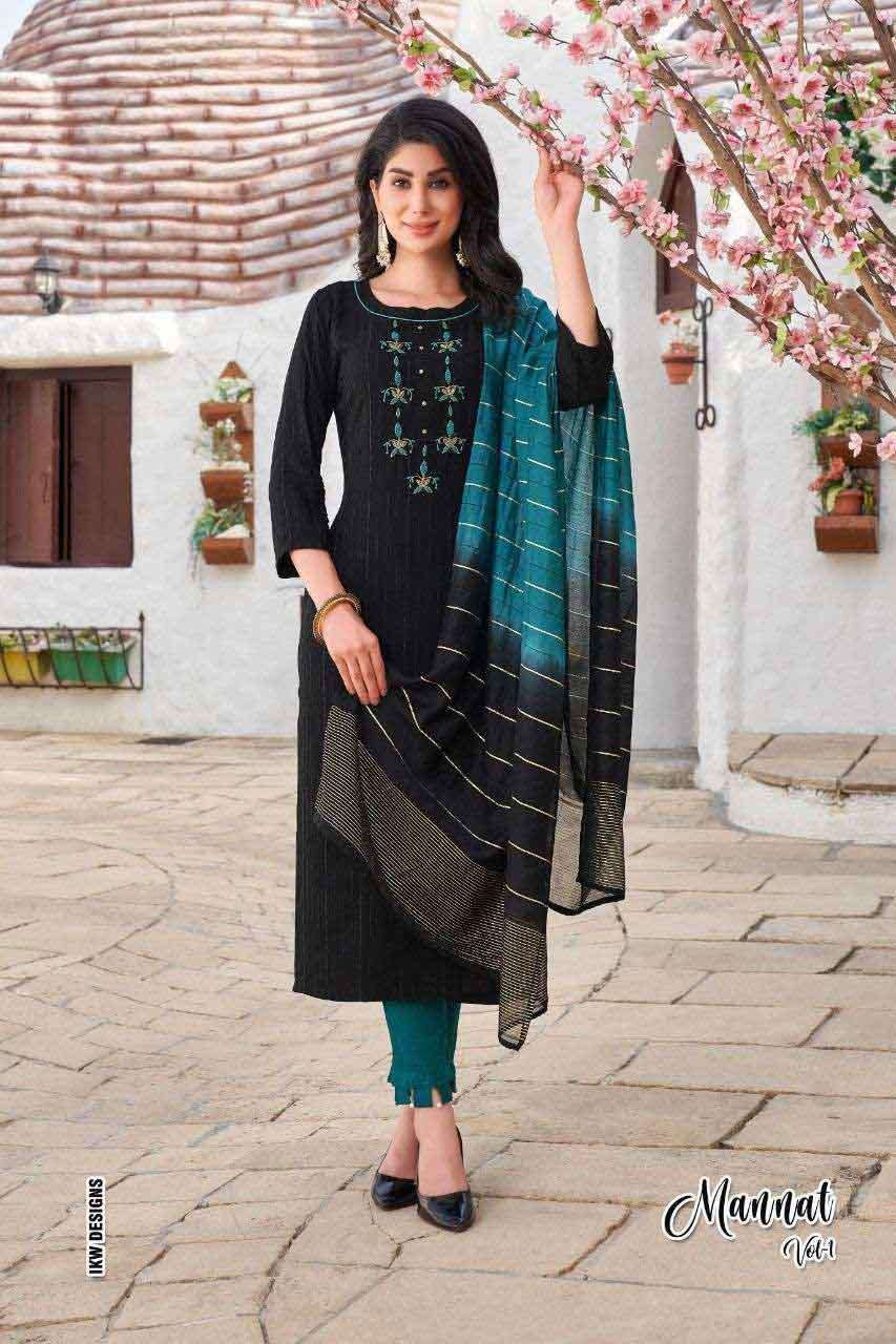MANNAT VOL-1 BY IKW 1 TO 6 SERIES WHOLESALE RAYON FULL STITC...