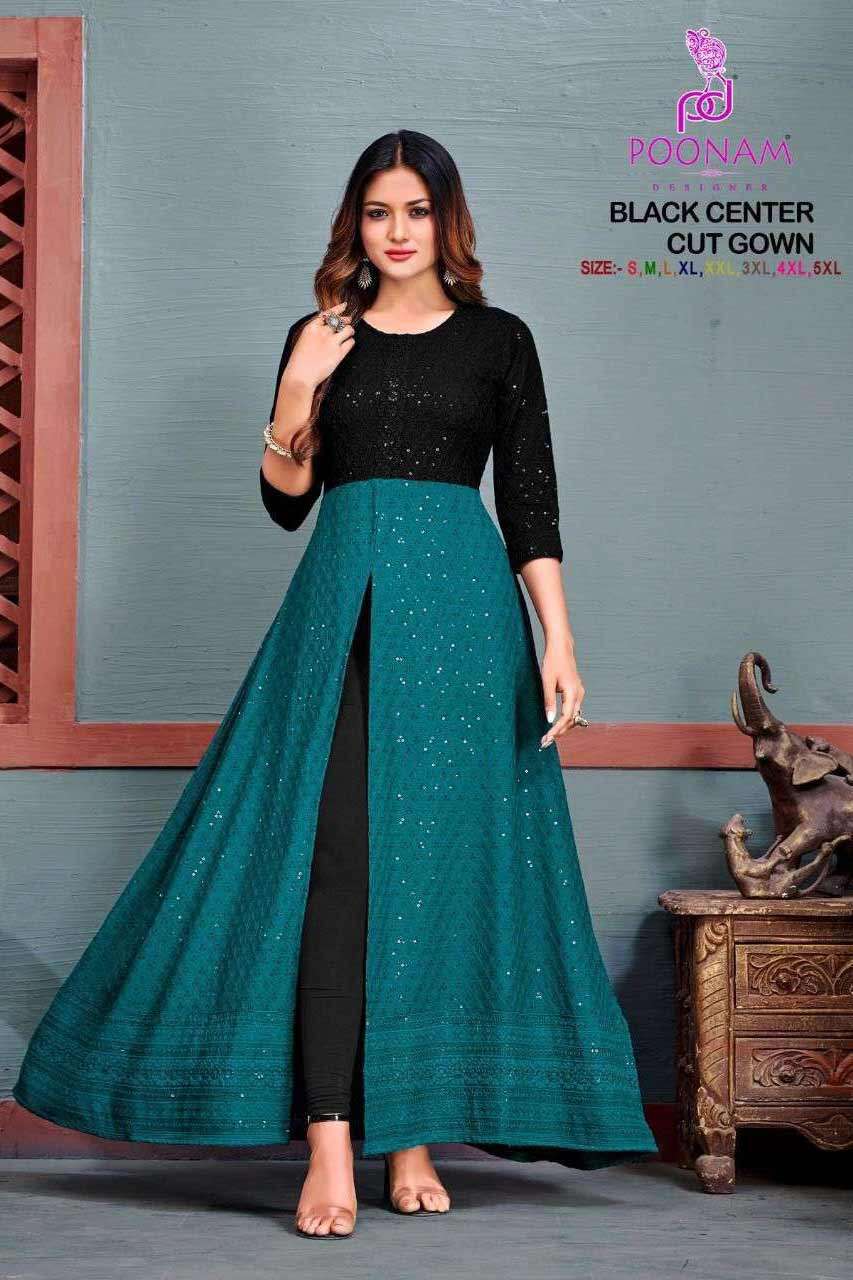 BLACK CUT CENTRE GOWN BY POONAM DESIGNER 1001 TO 1008 SERIES...